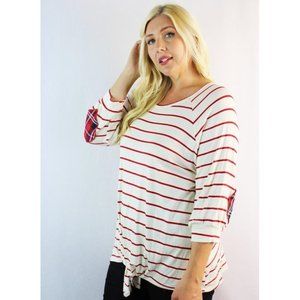 Red Stripe Long Sleeve Top with Tie Front